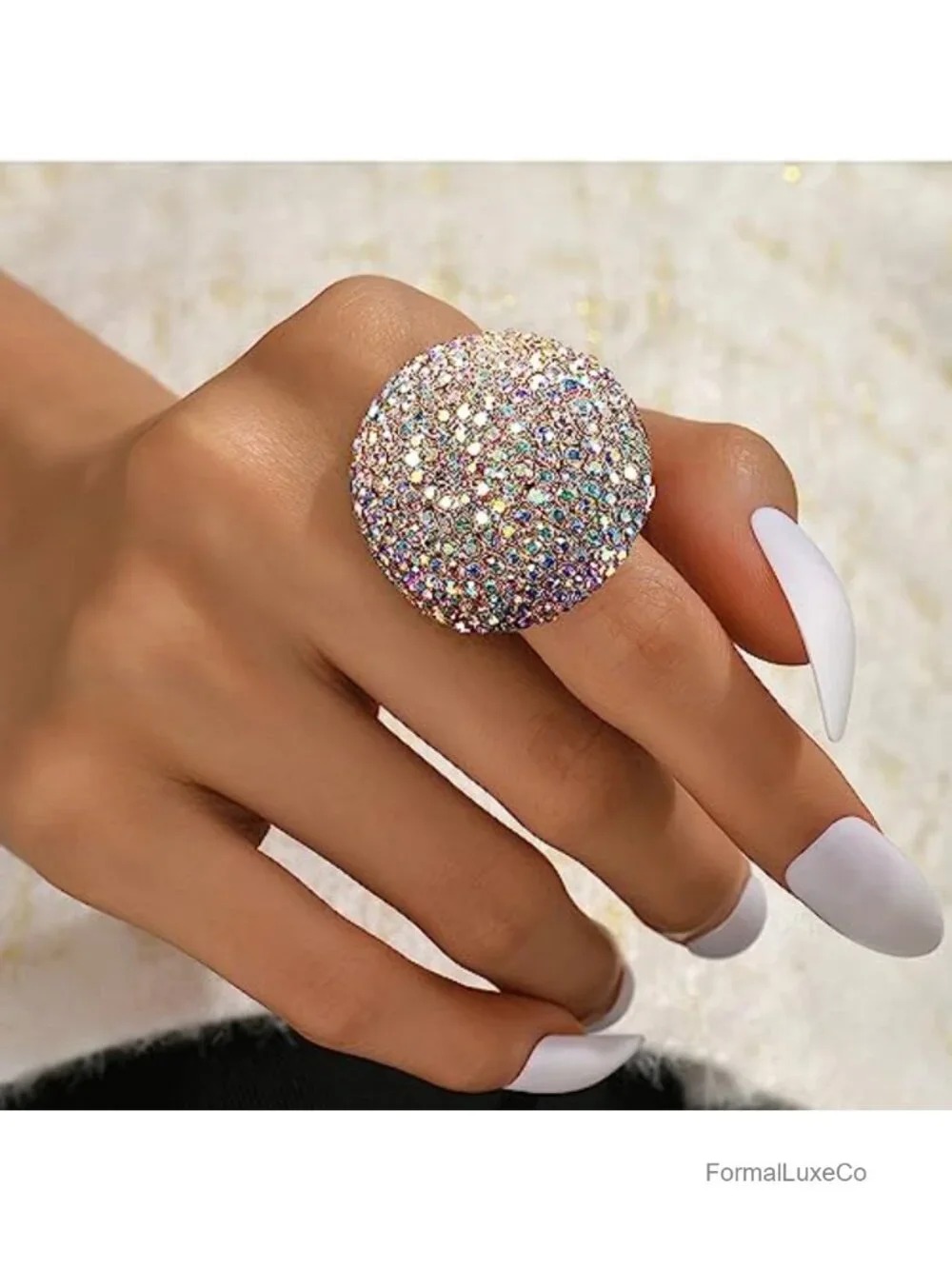 Boho Round CZ Cluster Statement Ring for Women AB Crystal Finger Rings